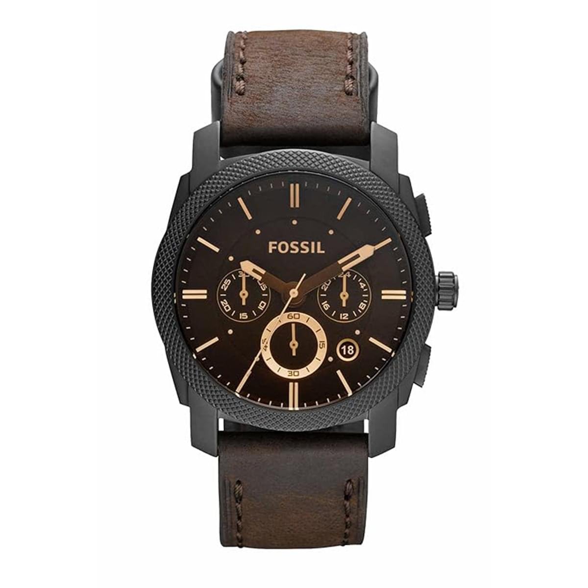 Fossil Machine Analog Black Watch FS4656 Band Color-Brown - Image 1